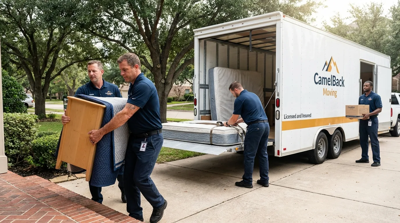 Crew loading residential truck for cross-state move from Martinsburg, WV