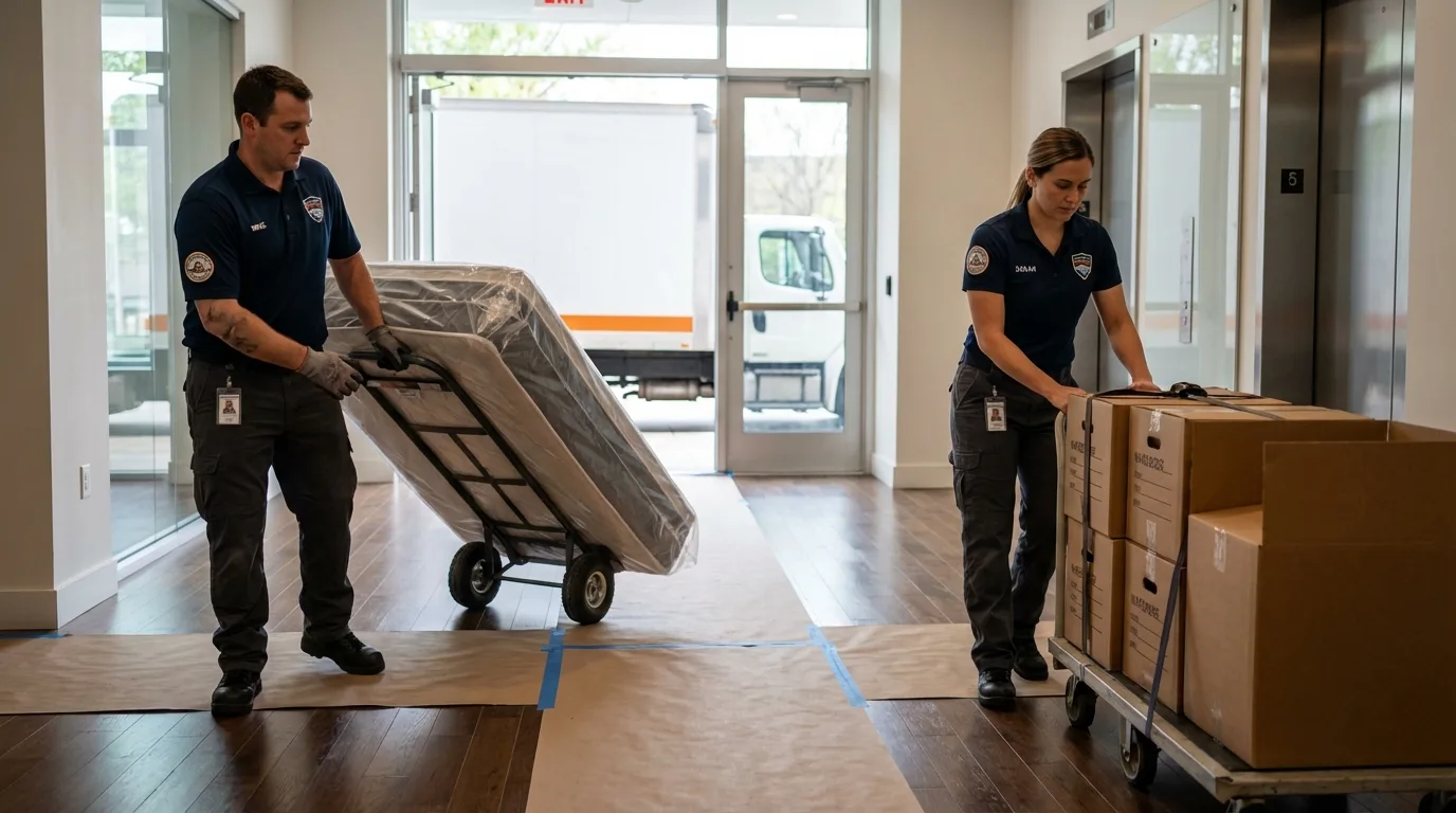Professional apartment movers loading elevator in Martinsburg, WV